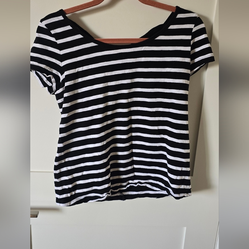 White House Black Market Black & White Striped Short-Sleeve Tee